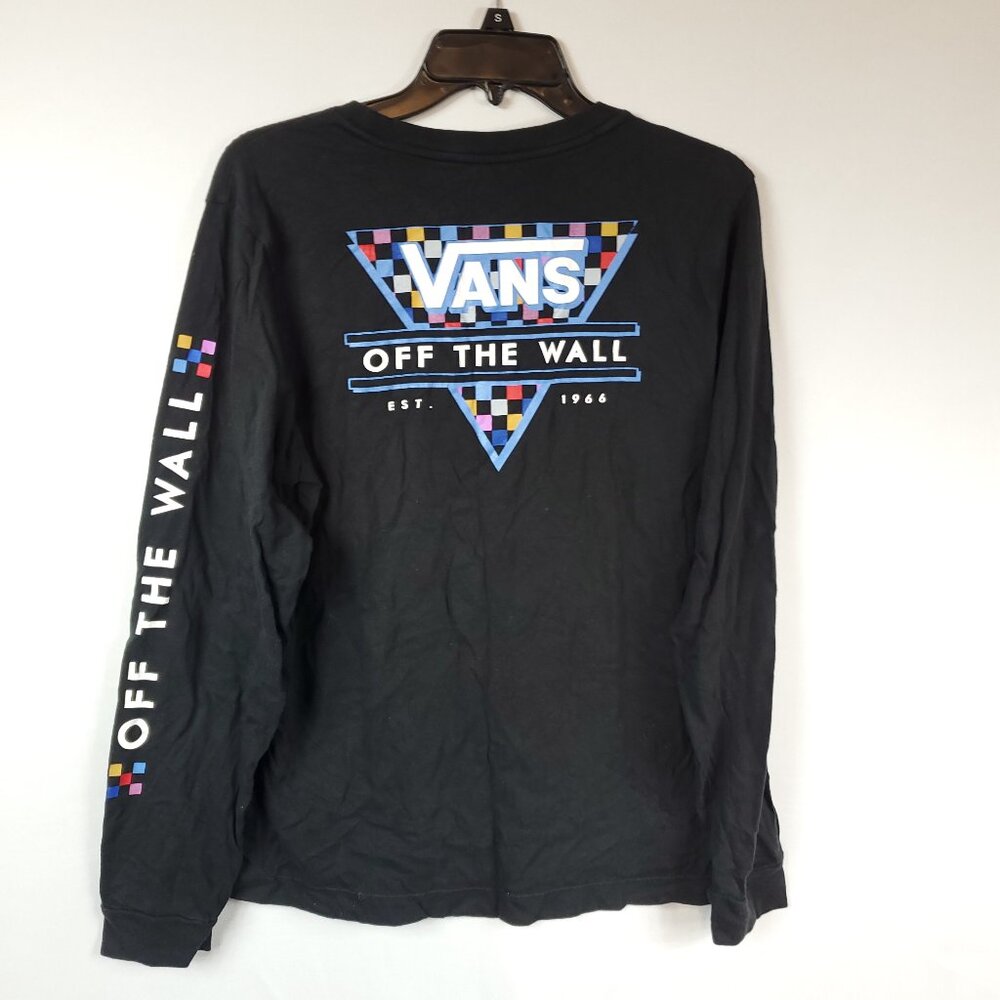 Vans Off The Wall Long Slv Black Checkered Graphic Print TShirt Sz X Large